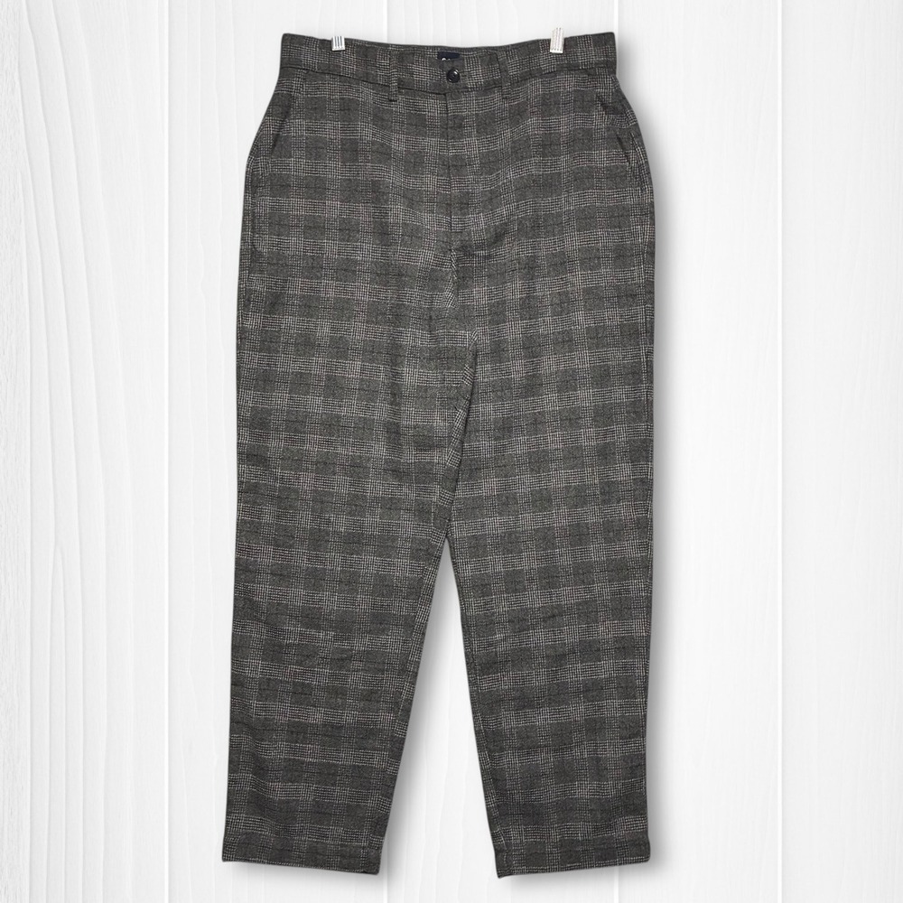 GAP Mens Relaxed‎ Taper Plaid Wool Blend Dress Pants Size 33x30 Gray